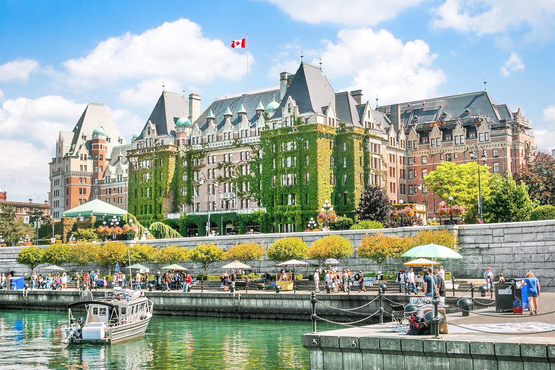 The ivy-covered Fairmont Empress hotel above the Inner Harbour in Victoria, British Columbia